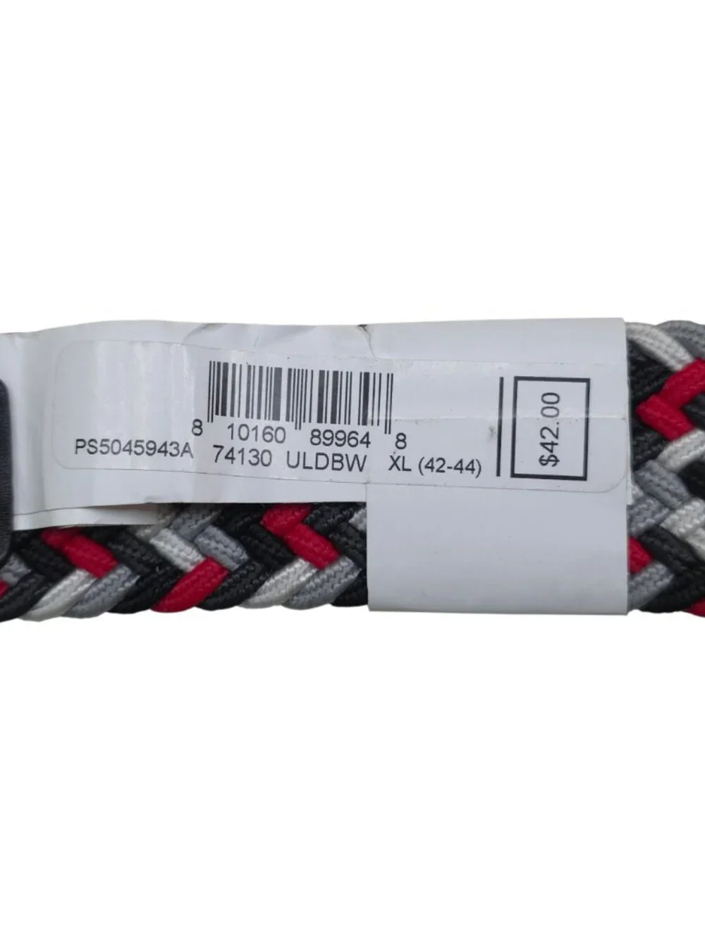 Nike XL 42-44 Woven Braided Belt With Black Metal Buckle Red Gray Black White